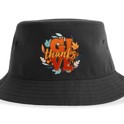 Thanksgiving Give Thanks Autumn Fall Wreath Sustainable Bucket Hat
