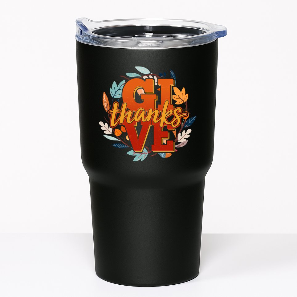 Thanksgiving Give Thanks Autumn Fall Wreath Tumbler