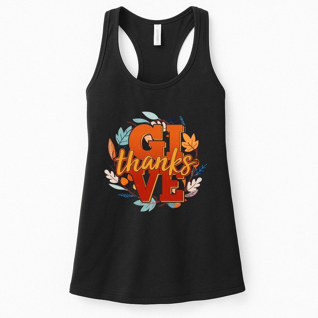 Thanksgiving Give Thanks Autumn Fall Wreath Womens Tank Top