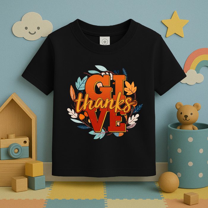 Thanksgiving Give Thanks Autumn Fall Wreath Toddler T-Shirt