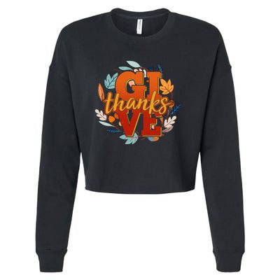 Thanksgiving Give Thanks Autumn Fall Wreath Cropped Pullover Crew