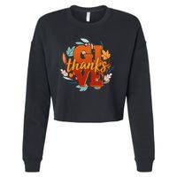 Thanksgiving Give Thanks Autumn Fall Wreath Cropped Pullover Crew