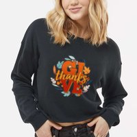 Thanksgiving Give Thanks Autumn Fall Wreath Cropped Pullover Crew