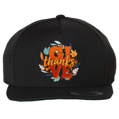 Thanksgiving Give Thanks Autumn Fall Wreath Wool Snapback Cap