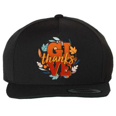 Thanksgiving Give Thanks Autumn Fall Wreath Wool Snapback Cap