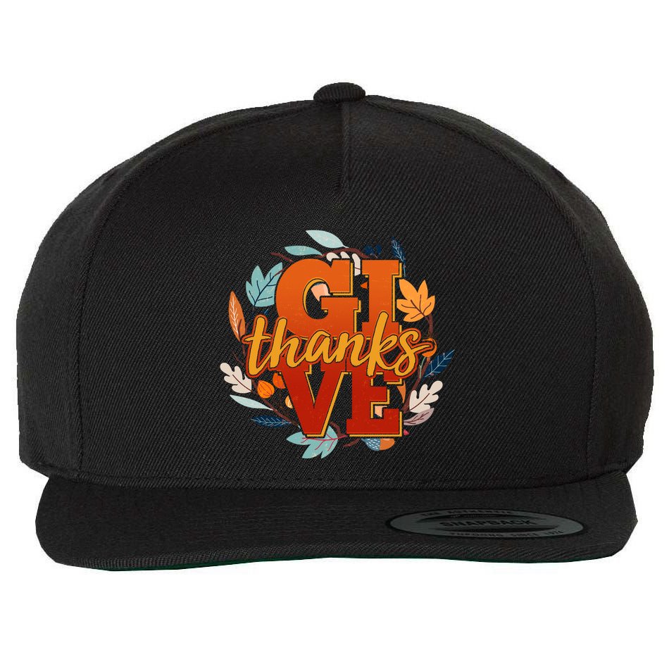 Thanksgiving Give Thanks Autumn Fall Wreath Wool Snapback Cap