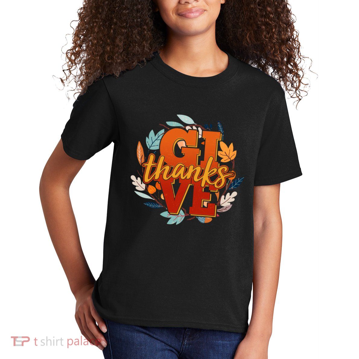 Thanksgiving Give Thanks Autumn Fall Wreath Kids T-Shirt