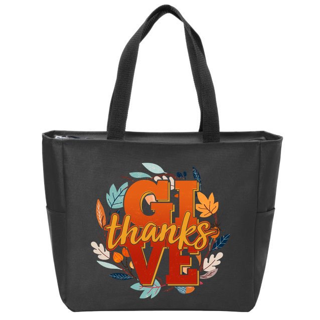 Thanksgiving Give Thanks Autumn Fall Wreath Zip Tote Bag