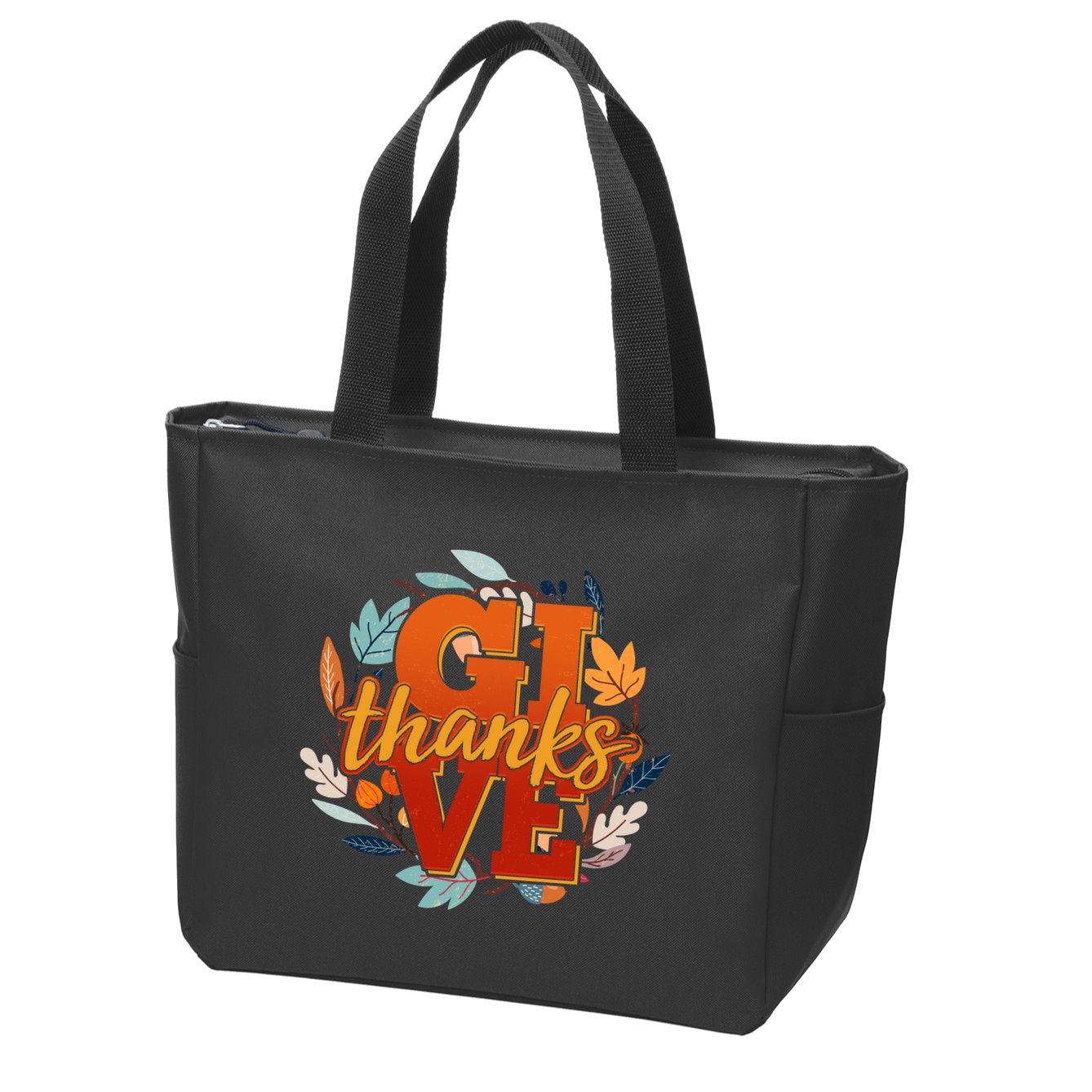 Thanksgiving Give Thanks Autumn Fall Wreath Zip Tote Bag