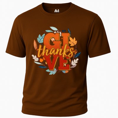 Thanksgiving Give Thanks Autumn Fall Wreath Cooling Performance Crew T-Shirt