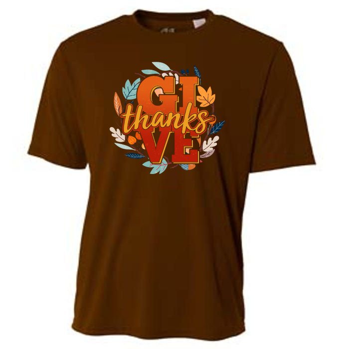 Thanksgiving Give Thanks Autumn Fall Wreath Cooling Performance Crew T-Shirt