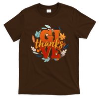 Thanksgiving Give Thanks Autumn Fall Wreath T-Shirt
