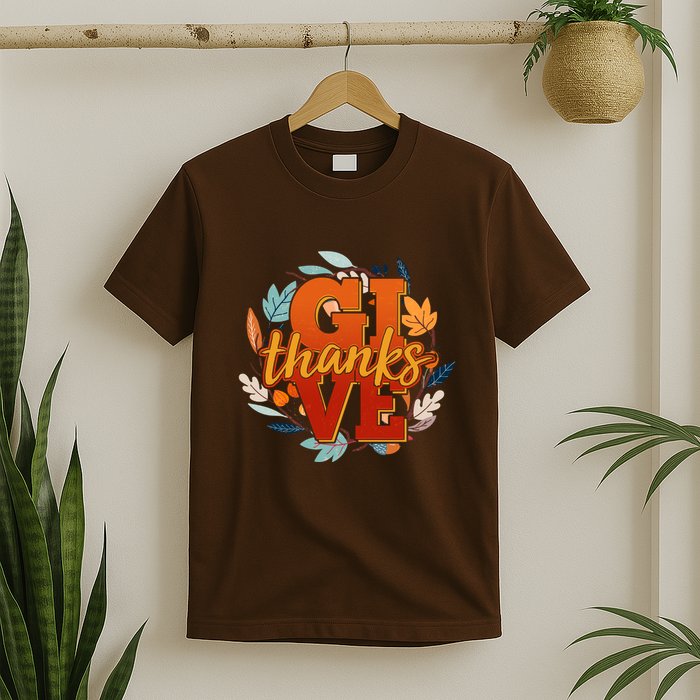 Thanksgiving Give Thanks Autumn Fall Wreath T-Shirt