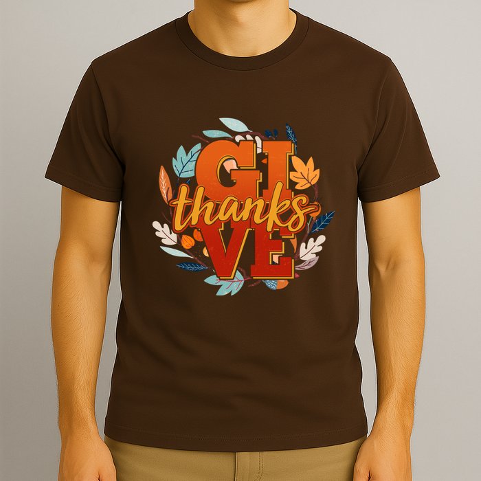 Thanksgiving Give Thanks Autumn Fall Wreath T-Shirt