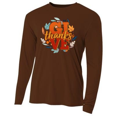 Thanksgiving Give Thanks Autumn Fall Wreath Cooling Performance Long Sleeve Crew