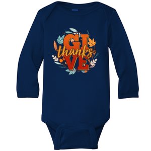 Thanksgiving Give Thanks Autumn Fall Wreath Baby Long Sleeve Bodysuit