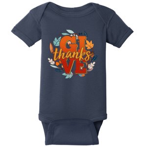 Thanksgiving Give Thanks Autumn Fall Wreath Baby Bodysuit