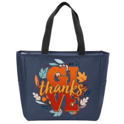 Thanksgiving Give Thanks Autumn Fall Wreath Zip Tote Bag