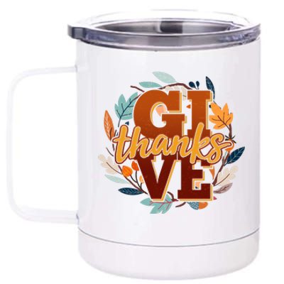 Thanksgiving Give Thanks Autumn Fall Wreath 12 oz Stainless Steel Tumbler Cup