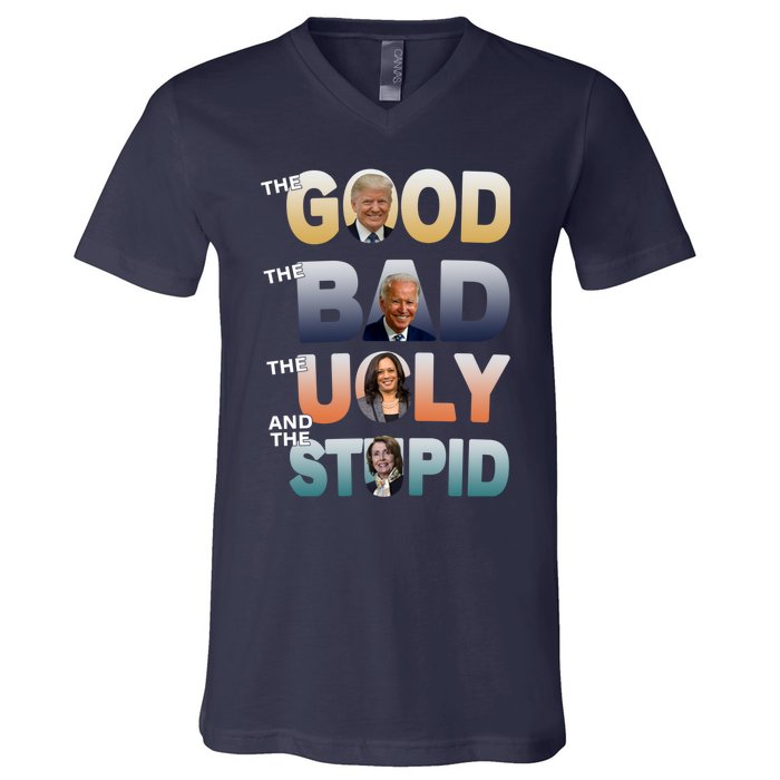 The Good Trump Bad Ugly And The Stupid, Bad Biden V-Neck T-Shirt