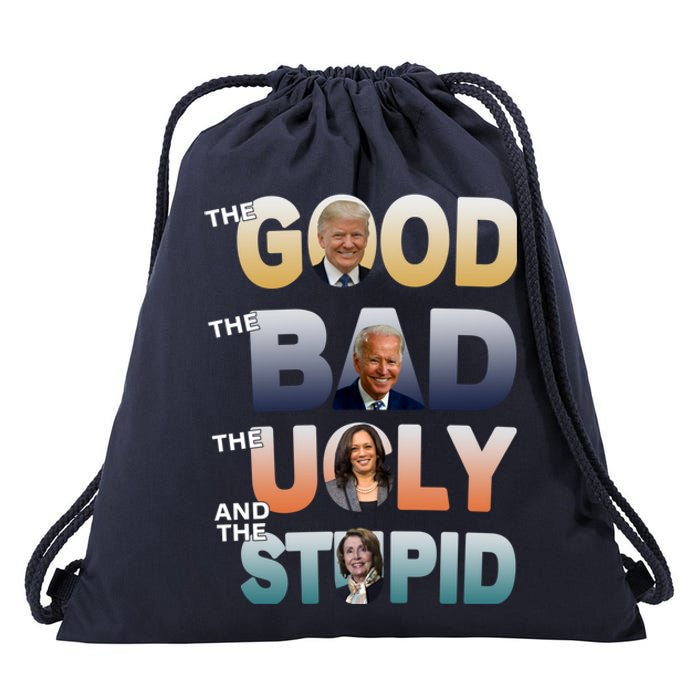 The Good Trump Bad Ugly And The Stupid, Bad Biden Drawstring Bag