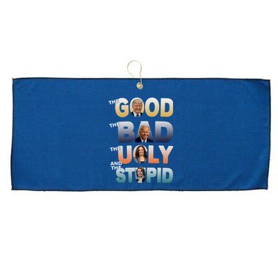 The Good Trump Bad Ugly And The Stupid, Bad Biden Large Microfiber Waffle Golf Towel