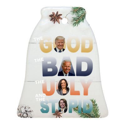 The Good Trump Bad Ugly And The Stupid, Bad Biden Ceramic Bell Ornament