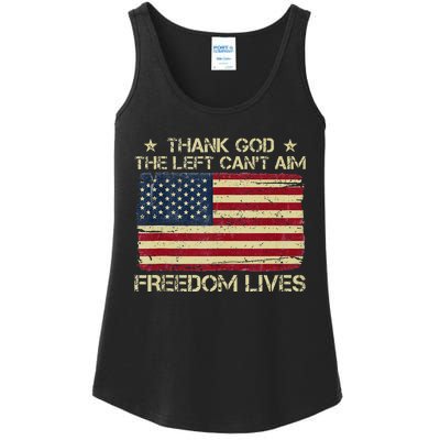 Thank God The Left CanT Aim Freedom Lives Usa American Flag Ladies Essential Tank