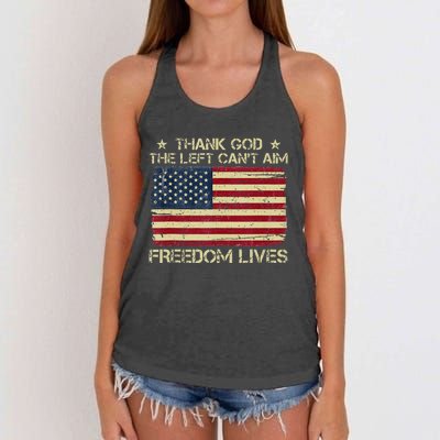 Thank God The Left CanT Aim Freedom Lives Usa American Flag Women's Knotted Racerback Tank