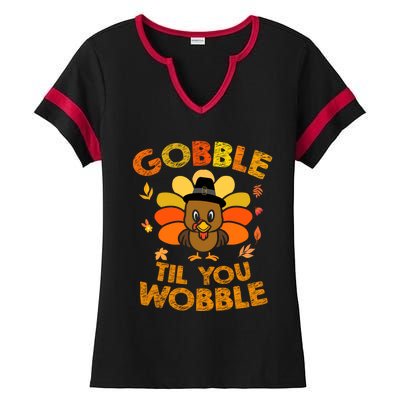 Thanksgiving Gobble Til You Wobble Gift Ladies Halftime Notch Neck Tee