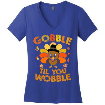 Thanksgiving Gobble Til You Wobble Gift Women's V-Neck T-Shirt