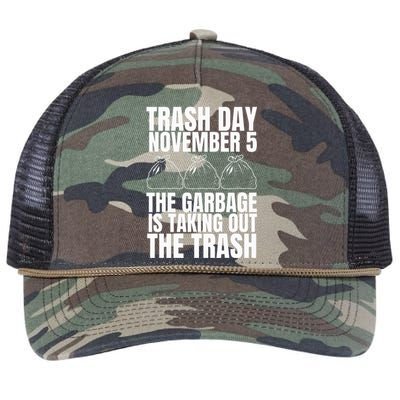 Trump Garbage Trash Day November 5 Garbage Taking Out Trash Retro Rope Trucker Hat Cap