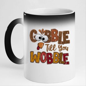 Thanskgiving Gobble Till You Wobble Turkey Face 11oz Black Color Changing Mug