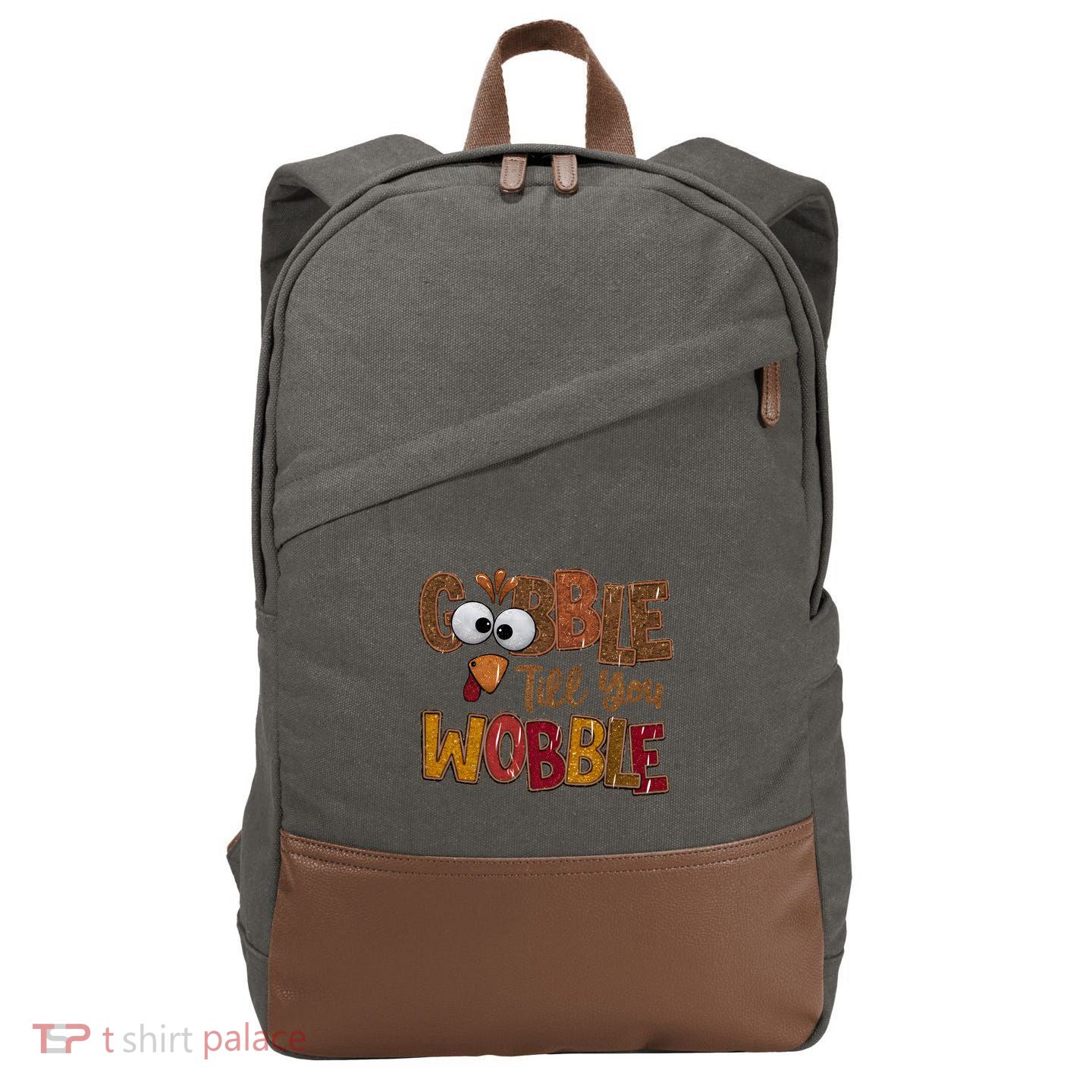 Thanskgiving Gobble Till You Wobble Turkey Face Cotton Canvas Backpack