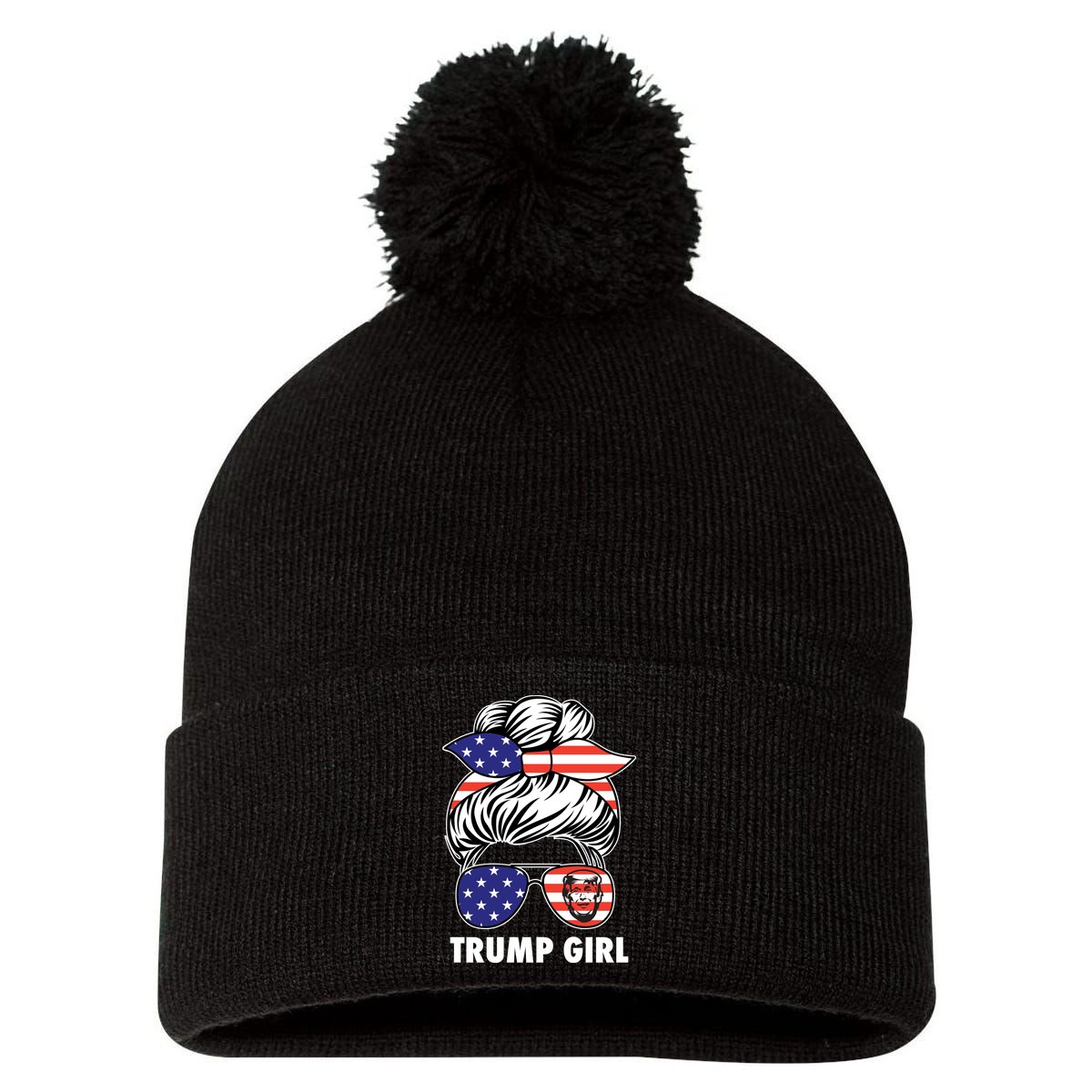 Trump Girl USA American Flag Sunglasses Bandana Pom Pom 12in Knit Beanie