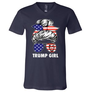 Trump Girl USA American Flag Sunglasses Bandana V-Neck T-Shirt