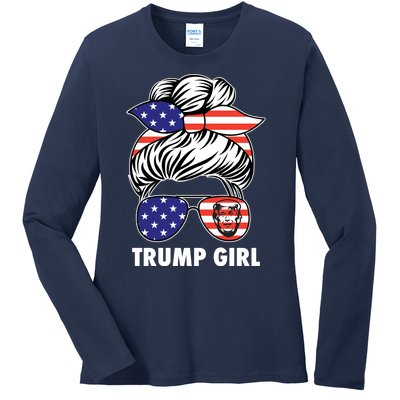 Trump Girl USA American Flag Sunglasses Bandana Ladies Long Sleeve Shirt