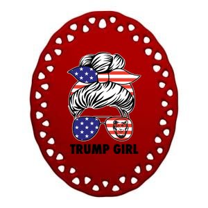 Trump Girl USA American Flag Sunglasses Bandana Ceramic Oval Ornament