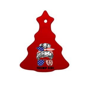 Trump Girl USA American Flag Sunglasses Bandana Ceramic Tree Ornament