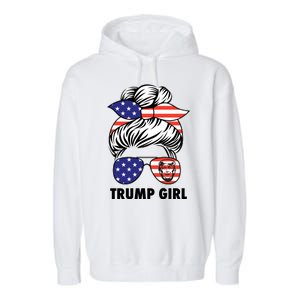 Trump Girl USA American Flag Sunglasses Bandana Garment-Dyed Fleece Hoodie