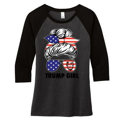 Trump Girl USA American Flag Sunglasses Bandana Women's Tri-Blend 3/4-Sleeve Raglan Shirt