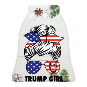 Trump Girl USA American Flag Sunglasses Bandana Ceramic Bell Ornament