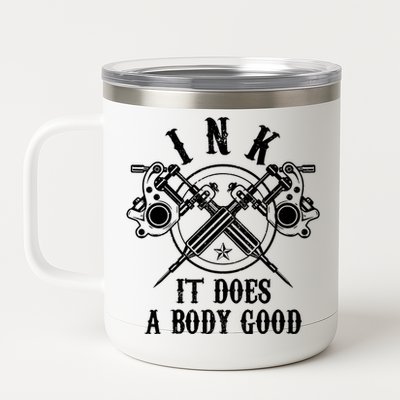 Tattoo Guns Vintage Ink Inked Funny Tattoo Artist Gift 12 oz Stainless Steel Tumbler Cup