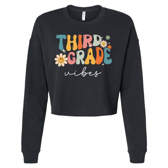 Third Grade Vibes For 3rd Grade Teacher Cropped Pullover Crew