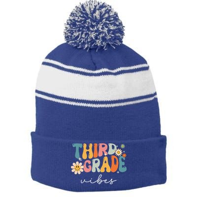 Third Grade Vibes For 3rd Grade Teacher Stripe Pom Pom Beanie