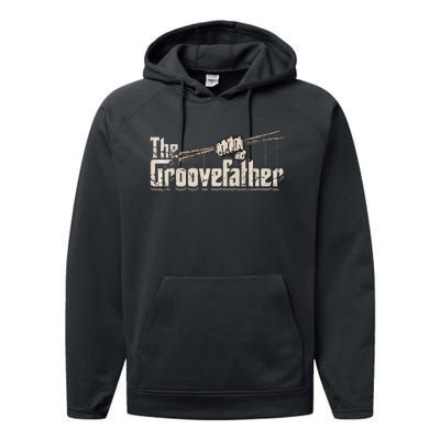 The Groovefather Vintage Drums Drumming Gifts Band Drummer Performance Fleece Hoodie