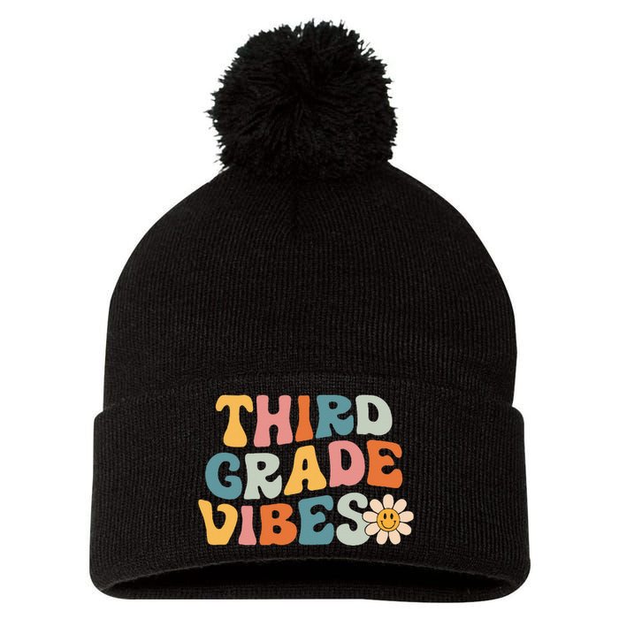 Third Grade Vibes 3rd Grade Team Retro 1st Day of School Pom Pom 12in Knit Beanie