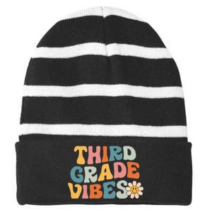 Third Grade Vibes 3rd Grade Team Retro 1st Day of School Striped Beanie with Solid Band