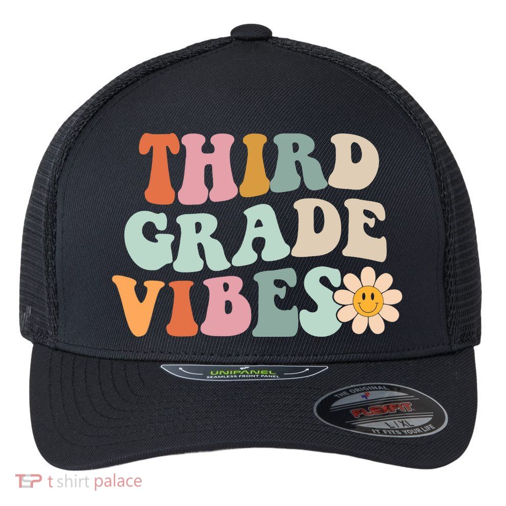 Third Grade Vibes 3rd Grade Retro Gnoovy Back To School Flexfit Unipanel Trucker Cap