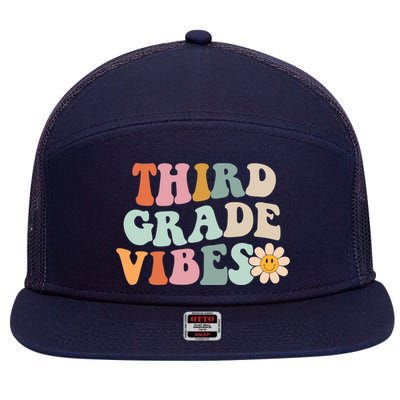 Third Grade Vibes 3rd Grade Retro Gnoovy Back To School 7 Panel Mesh Trucker Snapback Hat